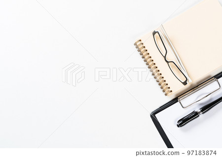 Top view of well organized home office workplace 97183874