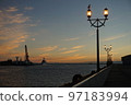 Kushiro harbor and street at dusk 97183994
