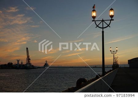 Kushiro harbor and street at dusk Kushiro harbor and street at dusk 97183994