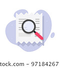 Bill payment receipt check audit as sale money examine review icon vector or magnifying glass investigating order finance budget flat graphic illustration, analyze or invoice cash transaction design 97184267