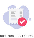 Payment bill completed icon vector or paid done order receipt invoice graphic illustration flat, confirm or valid verified money transaction symbol editable design, pay check mark review notification 97184269