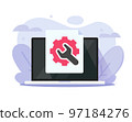 Setting up computer vector, laptop repair fix and maintenance service, pc installing upgrading os software, update upgrade and system setup customizing, reset reboot settings image 97184276