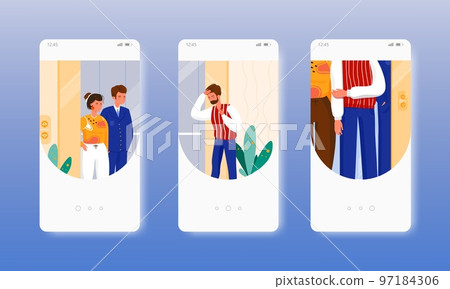 Claustrophobia. Panic. Fear of enclosed spaces. Mobile app screens, vector website banner template. UI, web site design. Claustrophobia. Panic. Fear of enclosed spaces. Mobile app screens, vector website banner template. UI, web site design. 97184306
