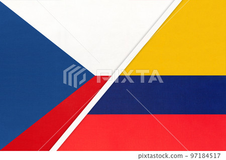 Czech Republic and Colombia, symbol of country. Czechia vs Colombian national flags. Czech Republic and Colombia, symbol of country. Czechia vs Colombian national flags. 97184517