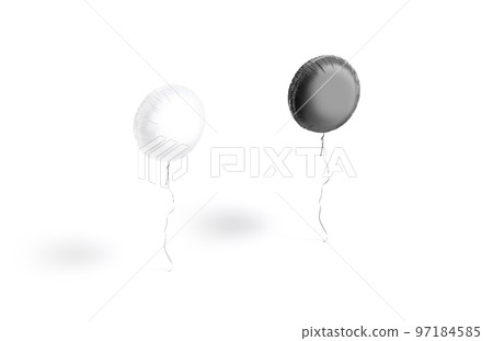 Blank black and white round balloon flying mockup, side view 97184585