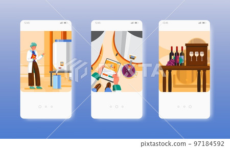 Winery Grape wine production Winemaking factory. Mobile app screens, vector website banner template. UI, web site design Winery Grape wine production Winemaking factory. Mobile app screens, vector website banner template. UI, web site design 97184592