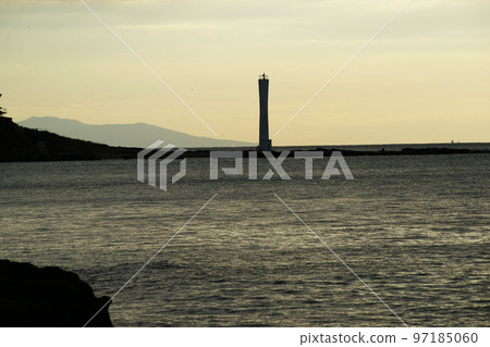 Moroisozaki lighthouse at dusk 97185060