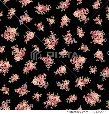 無縫連續的玫瑰花朵圖案， 97185556