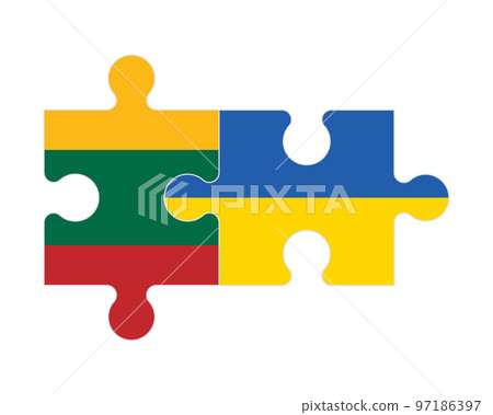 Puzzle of flags of Lithuania and US, vector 97186397