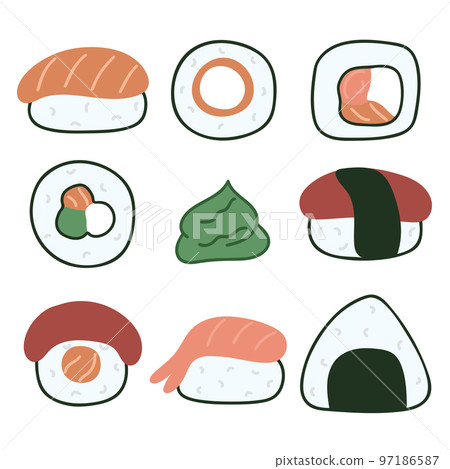 Sushi and sashimi set simple illustration. Asian food vector 97186587