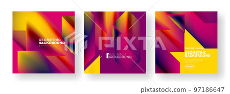 Vector set of abstract geometric poster backgrounds, colorful shapes with fluid colors. Collection of covers, templates, flyers, placards, brochures, banners 97186647