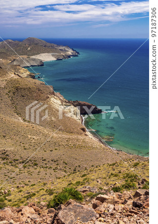 Panoramic View from Vela Blanca Volcanic Dome, Cabo de Gata-Nijar Natural Park, Spain Panoramic View from Vela Blanca Volcanic Dome, Cabo de Gata-Nijar Natural Park, Spain 97187306