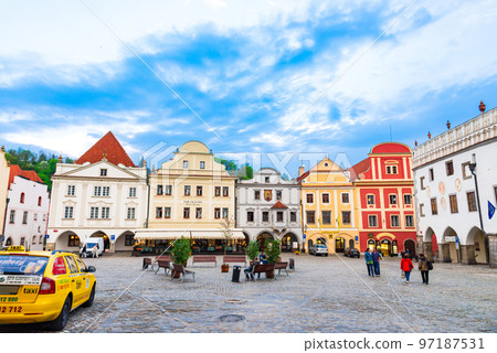 Central square of Cesky Krumlov, Czech Republic *partially soft focus 97187531