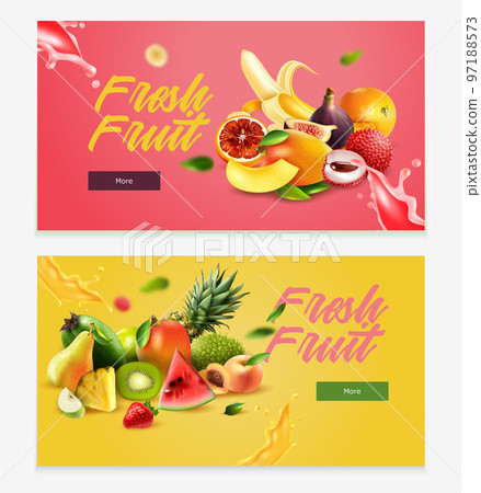 Two Realistic Fruits Horizontal Banner Set Two Realistic Fruits Horizontal Banner Set 97188573