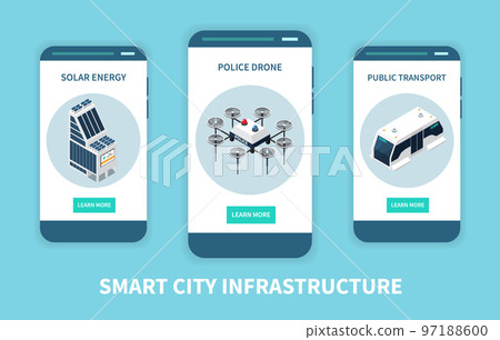 Vertical Smart City Technology Isometric Banner Set 97188600