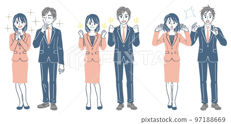 穿西裝的男女全身表情姿勢圖集（欽佩、膽量姿勢、驚訝） 97188669