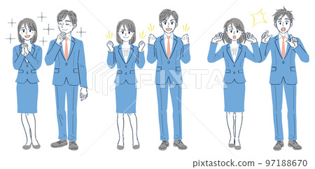 穿西裝的男女全身表情姿勢圖集（欽佩、膽量姿勢、驚訝） 97188670