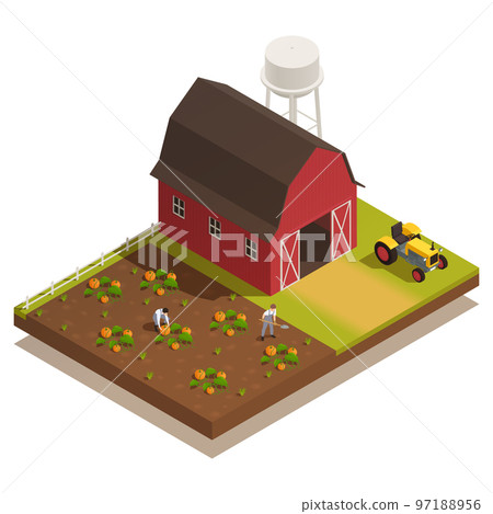 Harvesting Farm Isometric Composition 97188956