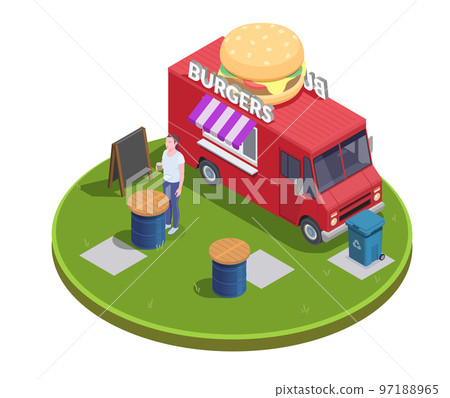 Burgers Truck Isometric Composition Burgers Truck Isometric Composition 97188965