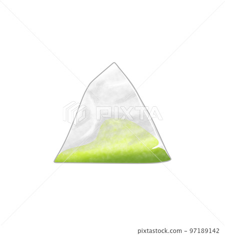 Triangular tea bag with yellow green tea leaves 97189142