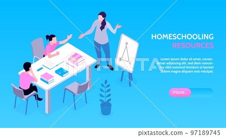 Homeschooling Isometric Webpage Banner Homeschooling Isometric Webpage Banner 97189745