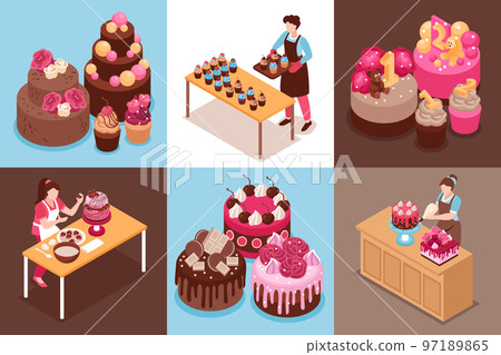 Isometric Homemade Cake Design Concept Set Isometric Homemade Cake Design Concept Set 97189865