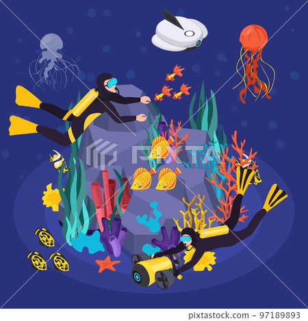 Isometric Underwater Vehicles Machines Equipment Concept Isometric Underwater Vehicles Machines Equipment Concept 97189893