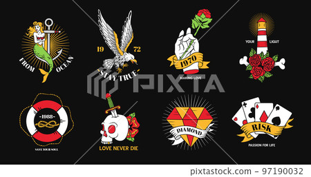 Tattoo Black Background Set 97190032