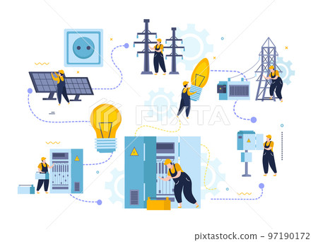 Electricity Flat Flowchart Composition Electricity Flat Flowchart Composition 97190172