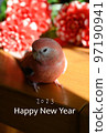 New Year's card material parakeet and dahlia 97190941