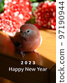 New Year's card material parakeet and dahlia 97190944