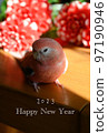 New Year's card material parakeet and dahlia 97190946