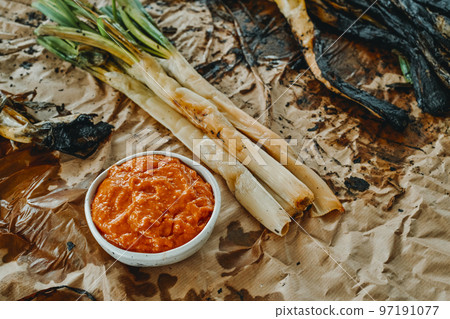 sweet onions calcots typical of Catalonia, Spain sweet onions calcots typical of Catalonia, Spain 97191077