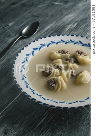Catalan escudella de Nadal in a plate Catalan escudella de Nadal in a plate 97191091