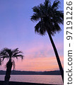 棕櫚樹、日落和大海 97191226