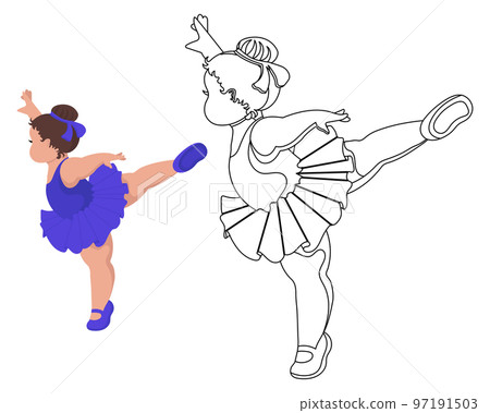 Little girl ballerina, outline drawing for coloring book. Illustration and sketch, print, vector 97191503