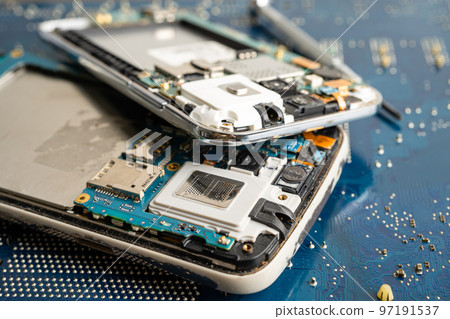 Repairing and upgrade mobile phone, electronic, computer hardware and technology concept. Repairing and upgrade mobile phone, electronic, computer hardware and technology concept. 97191537