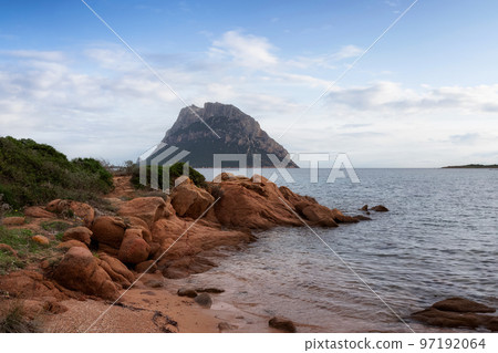 Beach on the Mediterranean Sea. Punta Don Diego, Sardinia, Italy. Background 97192064