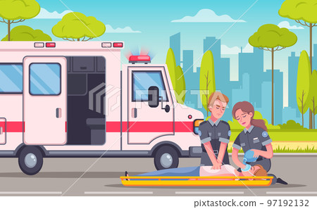 Paramedic Emergency Cartoon Composition Paramedic Emergency Cartoon Composition 97192132