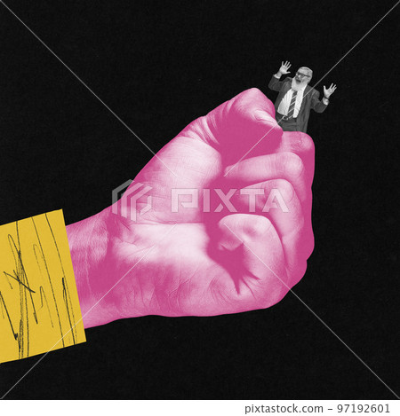 Conceptual contemporary art collage. Ideas, imagination, surrealism, cubism. Concept of propaganda, mass media influence, info, addiction. 97192601