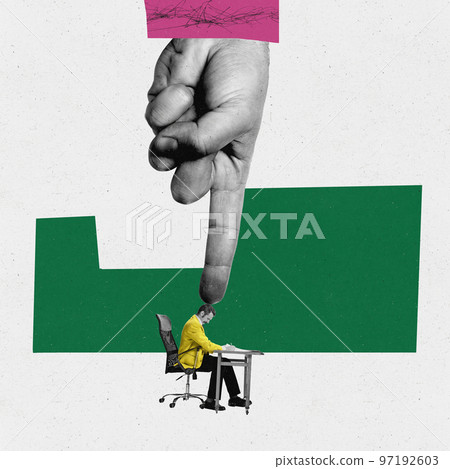 Moral pressure. Conceptual contemporary art collage. Ideas, imagination, surrealism, cubism. Concept of propaganda, mass media influence, info, addiction. 97192603