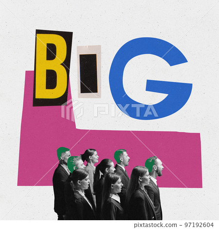 Mass media influence. Conceptual contemporary art collage. Concept of propaganda, mass media influence, info, addiction. 97192604