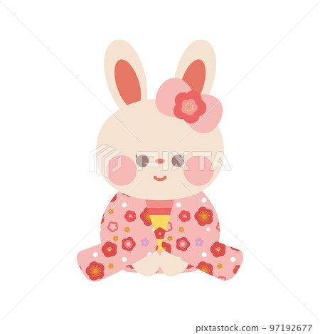 A rabbit in a kimono sitting down A rabbit in a kimono sitting down 97192677