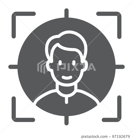 Face ID glyph icon, face recognition and face identification, face scanning sign, vector graphics, a solid pattern on a white background, eps 10. 97192679