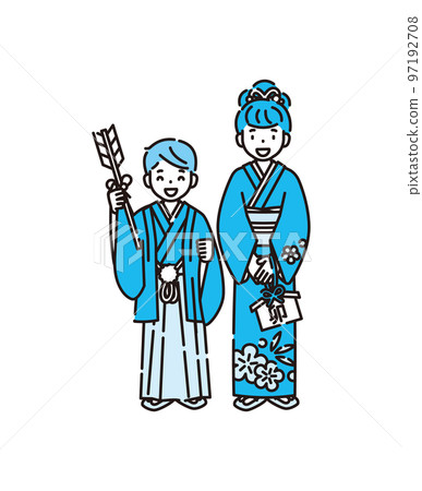 New Year New Year's card People Kimono 97192708