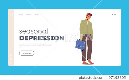 Seasonal Depression Landing Page Template. Man In Bad Mood, Anxiety, Sadness, Loneliness, Stress Seasonal Depression Landing Page Template. Man In Bad Mood, Anxiety, Sadness, Loneliness, Stress 97192805