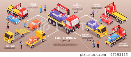 Car Towing Isometric Infographics Car Towing Isometric Infographics 97193115
