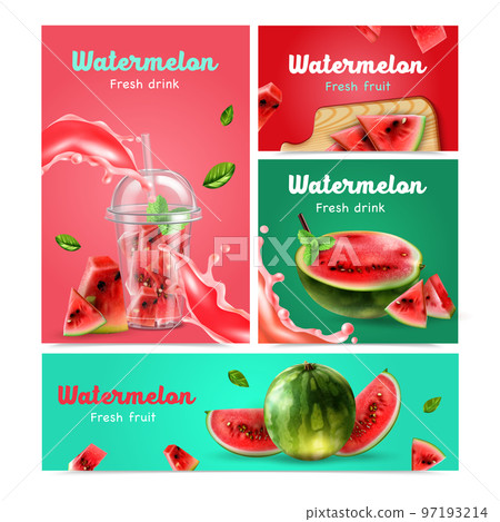 Watermelon Realistic Banners Set 97193214