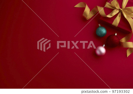 Christmas decorations on a red background 97193302