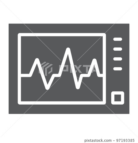 Ecg machine glyph icon, medicine and cardiology, heartbeat rate sign, vector graphics, a solid pattern on a white background, eps 10. Ecg machine glyph icon, medicine and cardiology, heartbeat rate sign, vector graphics, a solid pattern on a white background, eps 10. 97193385